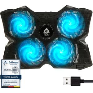 KLIM Wind Laptop Cooling Pad - More Than 500 000 Units Sold - New Version - The Most Powerful Rapid Action Cooling Fan - Laptop Stand with 4 Cooling Fans at 1200 RPM - USB Fan - PS5 PS4 - Cyan (Turquoise)