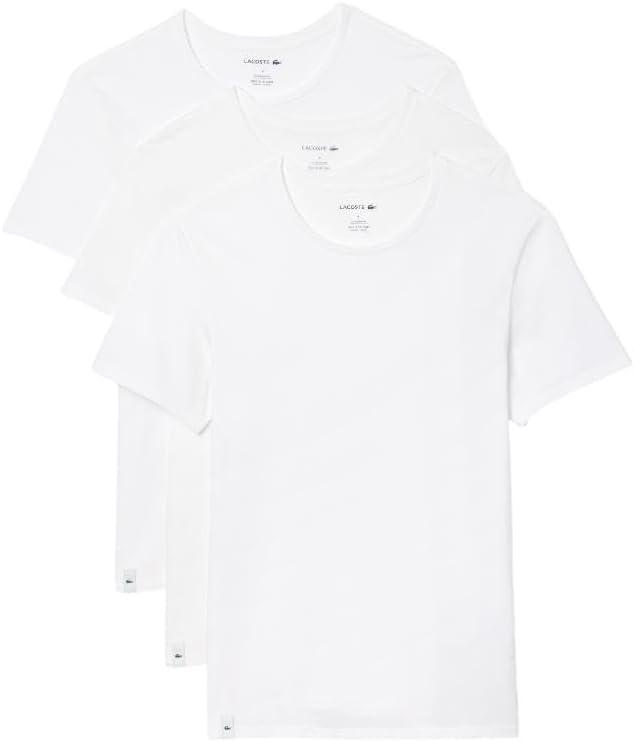 Lacoste Men's 100% Cotton Slim Fit Crew Neck Undershirt, 3-Pack (Medium, White)