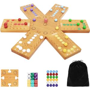Marble Board Game, Wooden Board Game for 4 and 6 Players, Portable Original Marble Game with 24 Marbles 12 Dice for Family Friends Party Game Night