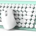 RaceGT Wireless Typewriter Keyboard and Mouse - Wireless Keyboard with Silent Mouse, Cute Retro Keyboard Mouse Combo, 2.4G Cordless USB Computer Keyboard Mouse Set for Windows Laptop/Desktop/PC (Cyan)