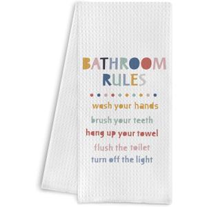 Qpenm Bathroom Rules Decorative Kids Hand Towels, Boho Decor for Toddler Boys Girls, 16x24 Inch