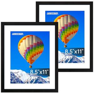 FIXSMITH 8.5x11 Picture Frame Set of 2, Photo Frame with HD Plexiglass, Display Pictures 6x8 with Mat or 8.5x11 Without Mat, Black Picture Frames Collage Wall Decor, Gallery Wall Frame