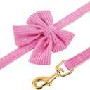 Didog Cute Small Dog Harness Collar and Leash Set with Bowtie, Breathable Soft Mesh Padded Puppy Harness, Dog Harness for Small Dogs Daily Walks Parties, Holiday Gatherings & Gifts, Hot Pink, S