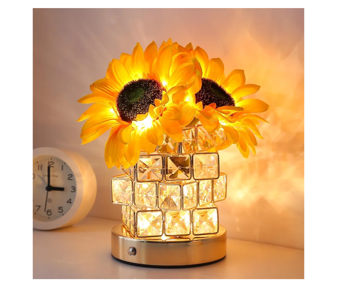 Sunflowers Flower Lamp,Rechargeable Cordless Touch Table Lamp,3-Colour Infinitely Dimming Small Night Light,Festival Restaurant Bedroom Bar Coffee Shop Birthday Gifts for Women Mom