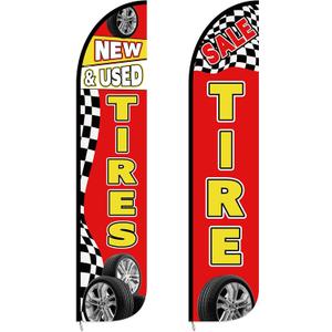 HunnmingRe 2 Pack 12 Feet Tire Sale King Flags New and Use Tires Shop Feather Flags for Businesses Highly Visible Weatherproof Polyester Banner Sale Advertising Sign No Flagpole Include(Fashionable)