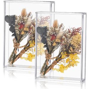 Barydat 2 Pcs 5" x 7" Acrylic Shadow Boxes Display Cases, Shadow Box DIY Frame Clear Acrylic Display Cases Wedding Memory Dried Flower Container Picture Photo Frame for Valentine Day Wedding
