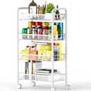 OVICAR 4 Tier Mesh Wire Rolling Cart, Kitchen Storage Organizer Utility Cart, Full Metal Basket Storage Art Trolley Carts with Wheels & 4 Side Hooks (White)
