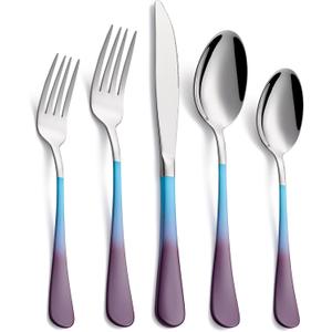 20-Pieces Color Silverware Set for 4,Blue and Purple Handle Stainless Steel Cutlery Set, Include Forks Spoons and Knives Set, Dishwasher Safe Utensil Sets for Home Restaurant