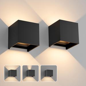 Aoceley 2-Pack Outdoor LED Wall Light Black, Aluminum IP65 Waterproof Up and Down Lighting Wall Sconces, Exterior/ Interior 20W 3000K Square LED Wall Lamp for Bedroom House Yard Garage Walkway Garden (Black, 2 Pack)