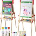 Kids Art Easel with Paper Roll for Toddlers, Adjustable Double Sided Magnetic Drawing Board Dry Erase Whiteboard & ChalkboardEasel for Toddlers 2-4 Years Painting Wooden Easel Kids 4-8