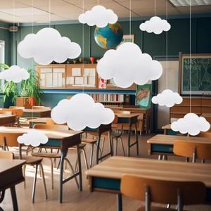 8 Pcs Classroom 3D Cloud Decoration Hanging for Ceiling Party Decoration Artificial Cloud Ornament Hanging Ceiling Wall Decor for Birthday Wedding Baby Shower Nursery Children Room(Delicate,White)