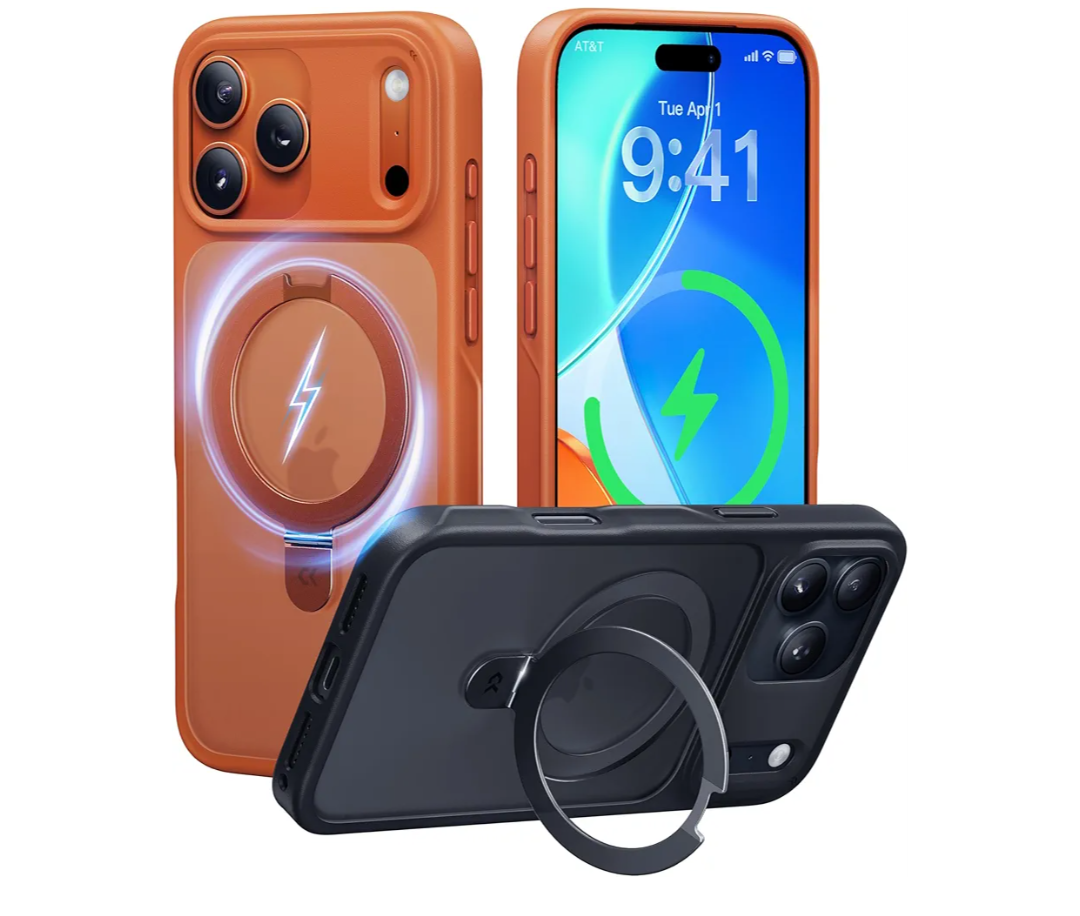 CASEKOO Ultra-Magnetic Stand for iPhone 17 Pro Case [Military Drop Protection] [Compatible with MagSafe] Shockproof Translucent Matte Slim Ring Holder Case for iPhone 17 pro 6.3", Orange