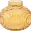 YANWE1 Amber Glass Vase for Tulips, Ribbed Glass Vase for Flowers, Round Flower Vases, Small Short Vases for Living Room, Office, Coffee Table, Shelf, Wedding, 6 Inches