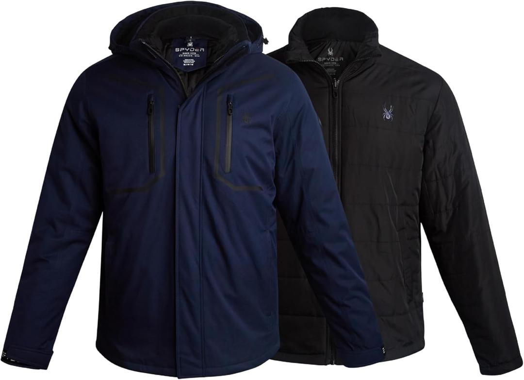 Spyder Mens Ski Jacket - 3-in-1 System Snow Waterproof Winter Jackets for Men - Mens Snowboard Jacket with Detachable Hood (Medium, True Navy)