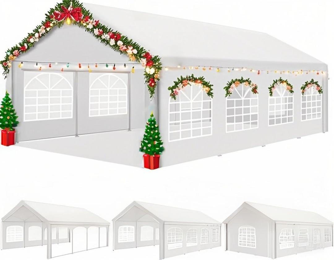 COBIZI 13x26FT Party Tent Heavy Duty Outdoor Gazebo White Event Shelter Wedding Canopy Tent for Parties Carport Commercial with Removable Sidewall Windows, Powder Coating (Better Than Galvanized)