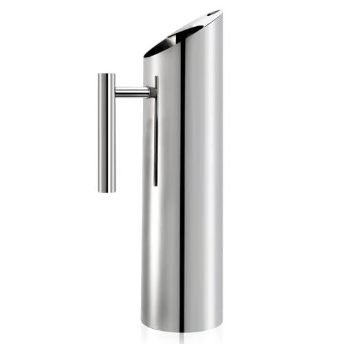Hiceeden Stainless Steel Water Pitcher, 68oz/2L Modern Metal Pitcher with Ice Guard, Silver Carafe Drink Jug with Handle, Homemade Beverage Container for Juice, Coffee, Milk, Iced/Hot Tea