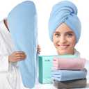 YFONG 3 Pack Large Microfiber Hair Towel Wrap, 30" x 10" Thicker Anti Frizz Quick Dry Hair Towels for Women Long, Curly, Thick Hair, Super Absorbent Hair Turban for Wet Hair (Grey, Pink, Blue)
