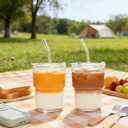 15oz Tumbler Water Glass Cups with Straw and Lid, Reusable Iced Coffee Cups,Sealed Carry-On Glass Tumbler for Travel Party and Outdoor(2PCS)