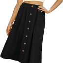 Naggoo Womens Summer Skirts Casual Front Button A-Line High Waisted Midi Skirt with Pockets (Black, L)