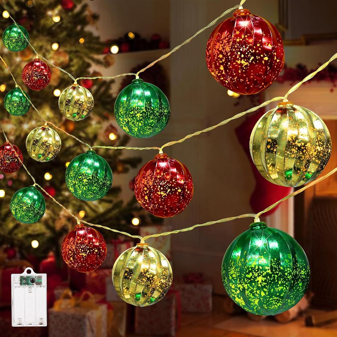 iShabao Battery Operated Christmas Light 13.5ft 20 LED with Timer & 8 Modes Waterproof Christmas Ball Ornaments String Lights for Xmas Tree Wreath Bush Party Home Garden Indoor Decor (Warm White)