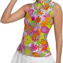 Golf Shirt Womens Sleeveless Moisture Wicking Athletic Printed Polo Golf Tank Top Women (XS-4XL) (Pink, XXL)