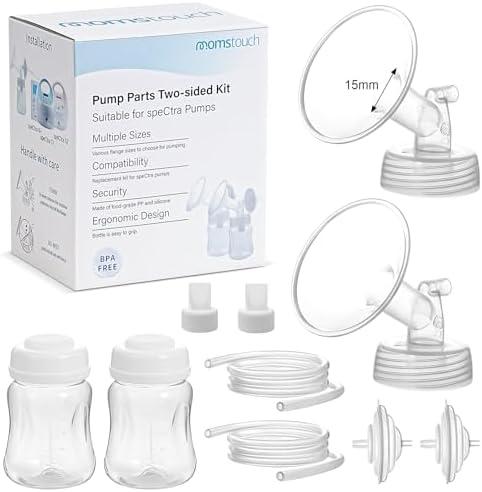 Momstouch Pump Parts Compatible with Spectra S1/S2/9 Plus, Not Original Accessories, Full Set Replacements Include 15mm Flange, Duckbill Valve, Backflow Protector, Tubing and Bottle