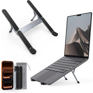 SODI [Ultra Compact] Foldable & Portable Laptop Stand for Desk, Lightweight Tablet Stand for Business Travel, Library, Cafe, 6 Level Height Ergonomic Aluminum Computer Holder for 10-16" Laptops (Black)