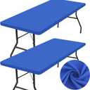 homing 2 Pack Rectangle Table Cloth, Elastic Fitted Fabric Tablecloth Fits for 4 Foot Folding Tables, Washable Table Cover for Picnic, Camping, Indoor & Outdoor (Blue, 30" x 48")