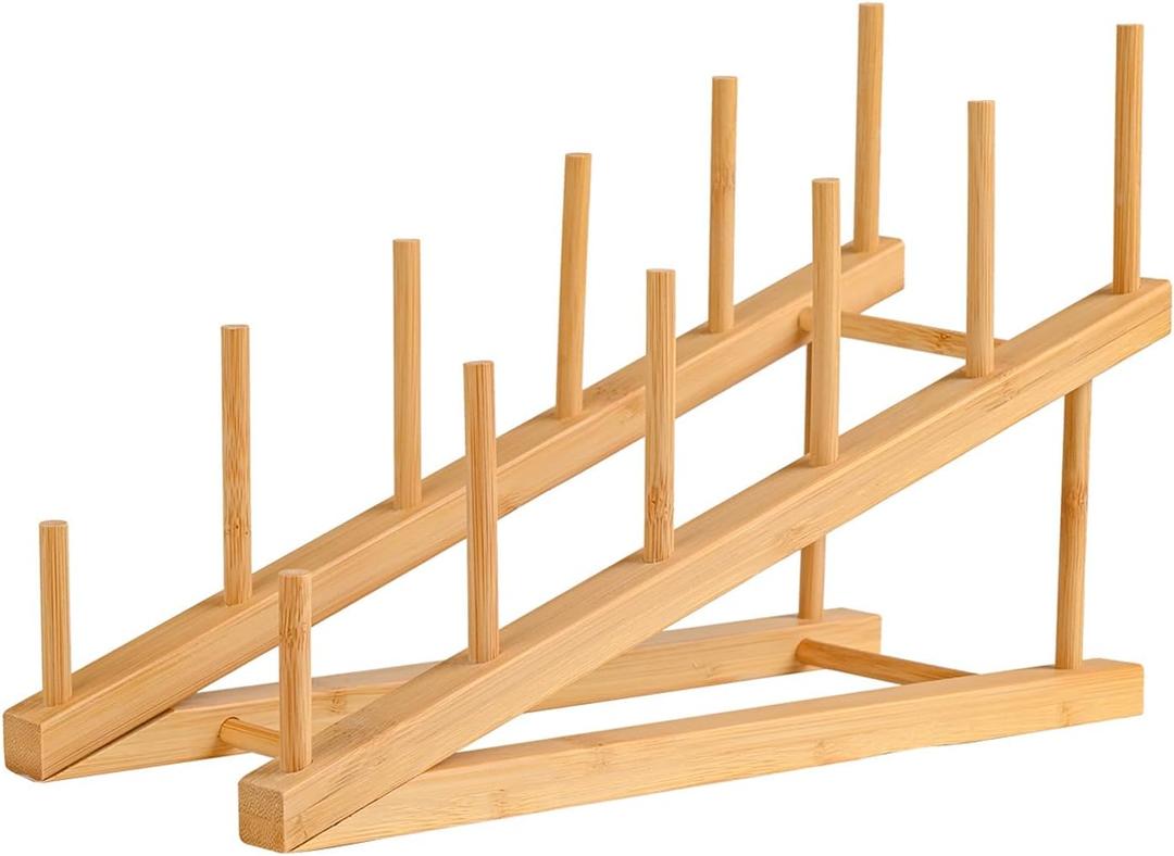 Plate Stands For Display,Wooden Plate Racks Dish Stand Holder, 5-Tier Display Stands For Tabletop Book, Art Print, Puzzle, Cutting Board Kitchen Cabinet Organizer (1 Pack)