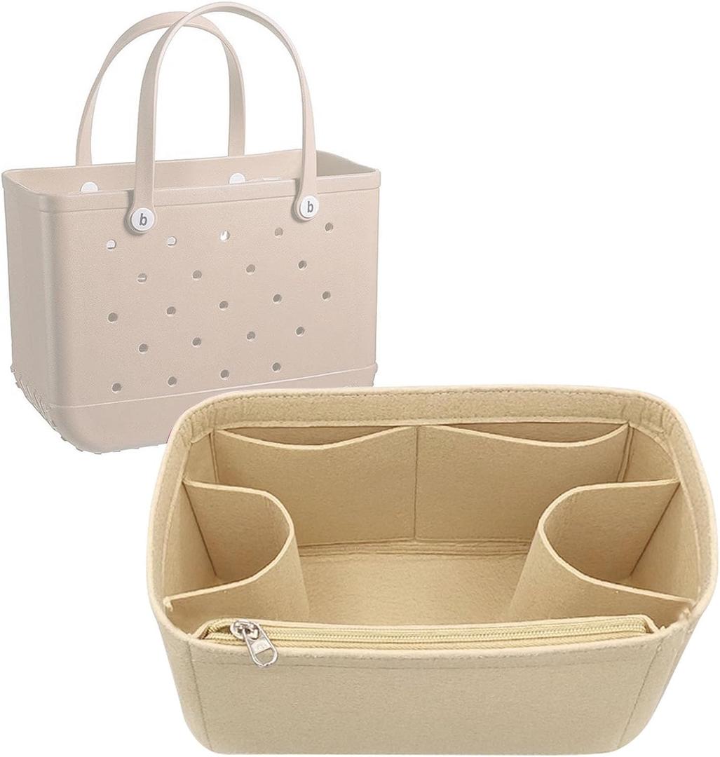 Lckaey Rubber Beach Bag Organizer Compatible with Bo Bag Tote,Divider Pouch for Bo Bags Accessories Felt Insert3018khaki-M