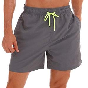 SILKWORLD Men's Swim Trunks Quick Dry Beach Shorts with Pockets, US M, Grey