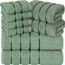 Luxury Towels for Bathroom Set of 8-2 Bath Towels 2 Hand Towels 4 Washcloths - 600 GSM 100% Cotton Ring Spun Viscose Border Towels Set - Sage Green