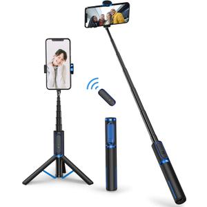 ATUMTEK Selfie Stick Tripod, 3-in-1 Extendable Aluminum Phone Tripod with Detachable Bluetooth Remote, Compatible with iPhone 17/16/15/14/13/12/11/11 Pro/XS Max/XR and Samsung Smartphones, Blue