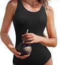 American Trends One Piece Swimsuit Women Modest Bathing Suit Long Torso Full Coverage Swimwear Teen Girls Criss Cross Back (Small, Black)