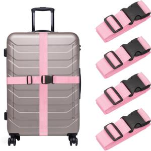 uxcell 4 Pcs Luggage Straps for Suitcases, Adjustable Luggage Connector Strap Buckle Travel Suitcase Bag Strap Belt Luggage Accessories for Travel Suitcase Bag Connect, Pink