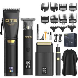 GTS Hair Clippers for Men Professional, Beard Trimmer Kits & Sets, Cordless Mens Hair Trimmer, Electric Shavers, Haircutting Machine with LED Display, for Barber 4 in 1