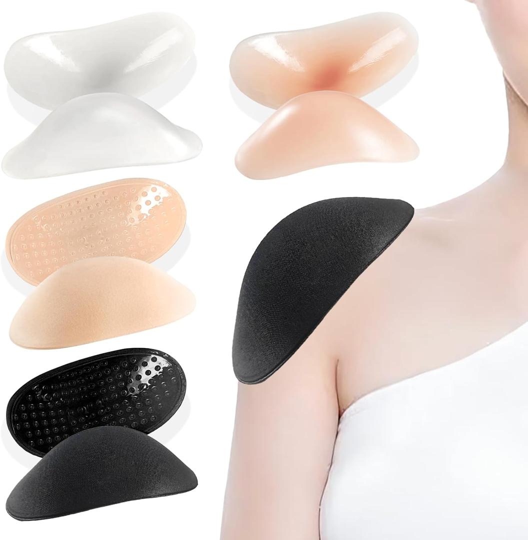 Zaruatu Silicone Shoulder Pads for Women Clothing Soft Adhesive Shoulder Pads for Women Anti Slip Enhancer Shoulder Pads for Jackets Dress Suits (Black & White & Skin)