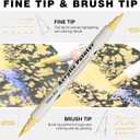 2 x 24 Colors Acrylic Paint Pens With Gold and Siliver Mettallic Color, Dual Tip Brush and Fine, Acrylic Markers for Rock Painting, Wood, Canvas, Fabric, Paper, DIY Crafts Making Art Supply