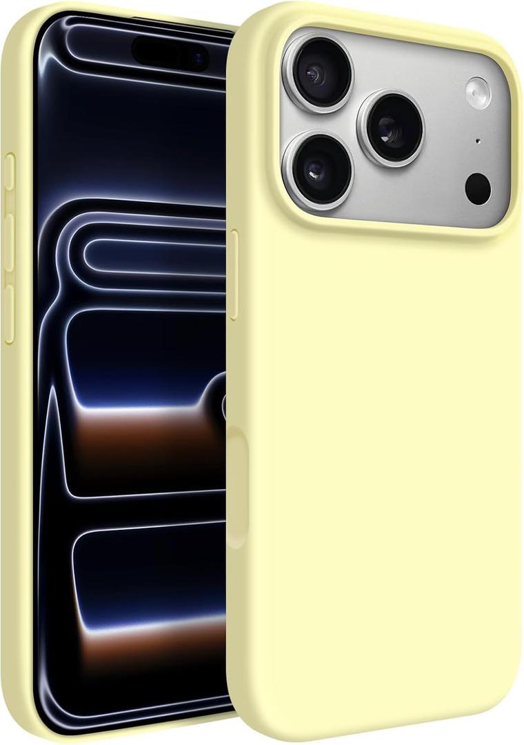 Newseego for iPhone 17 Pro Case with Camera Control Button, Solid Color Liquid Silicone Case for Women Girls Men Anti-Scratch Lining Shockproof Drop Protective Cover for iPhone 17 Pro-Yellow