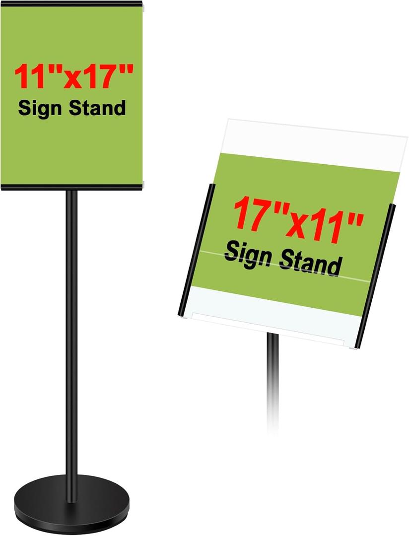 11 x 17 Heavy Duty Sign Stand for Display, Adjustable Pedestal Sign Holder Stand, Floor Standing Stand for Sign Poster, Horizontal Vertical View Signage Stand for Outdoor Indoor