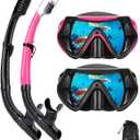 Snorkeling Gear for Adults, Dry Snorkel Mask Set, Scuba Diving Snorkle mask Set Adult, Panoramic Wide View Anti-Fog Dive mask, Swimming Diving Snorkeling Packages (Black+pink2 set)