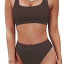 Pink Queen Women's Crop Top High Waisted Cheeky Bikini Set Two Piece Swimsuits (Large, 02 - Dark Brown)