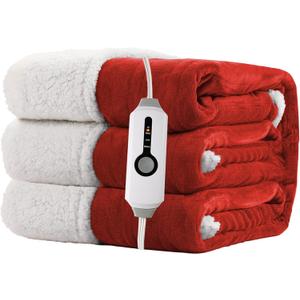 Electric Heated Blanket Twin Size 62"x84" - Dual-Sided with Microplush & Sherpa Fabric, 4 Heat Settings & 10 Hours Auto Off, Machine Washable - Red (05-bright Red)