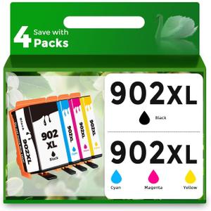 Ubinki 902XL Ink Cartridge Combo Pack for Hp 6978 6968 6970 Ink Replacement for HP 902 XL HP902XL to OfficeJet Pro 6968 6962 6975 6960 6950 6954 6951 6956 6961 6963 6964 Printer(4 Pack,KCMY)