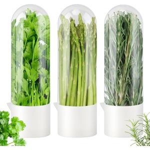3 Pack Cilantro Container for Fridge, Vertical Herb Keeper for Refrigerator, ABS Herb Saver for Fresh Herbs (Parsley, Mint), White