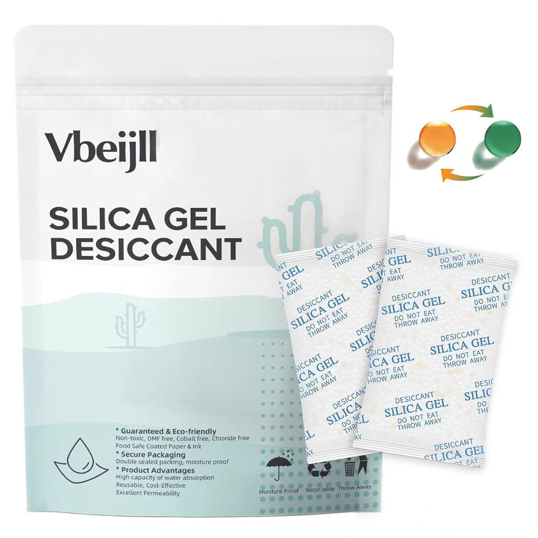 100 Gram (15 Pack) Color-Indicating Silica Gel Packets, Premium Food Grade Desiccant - Rechargeable Moisture Absorbers for Food Storage, Electronics, 3D Filament & Safes