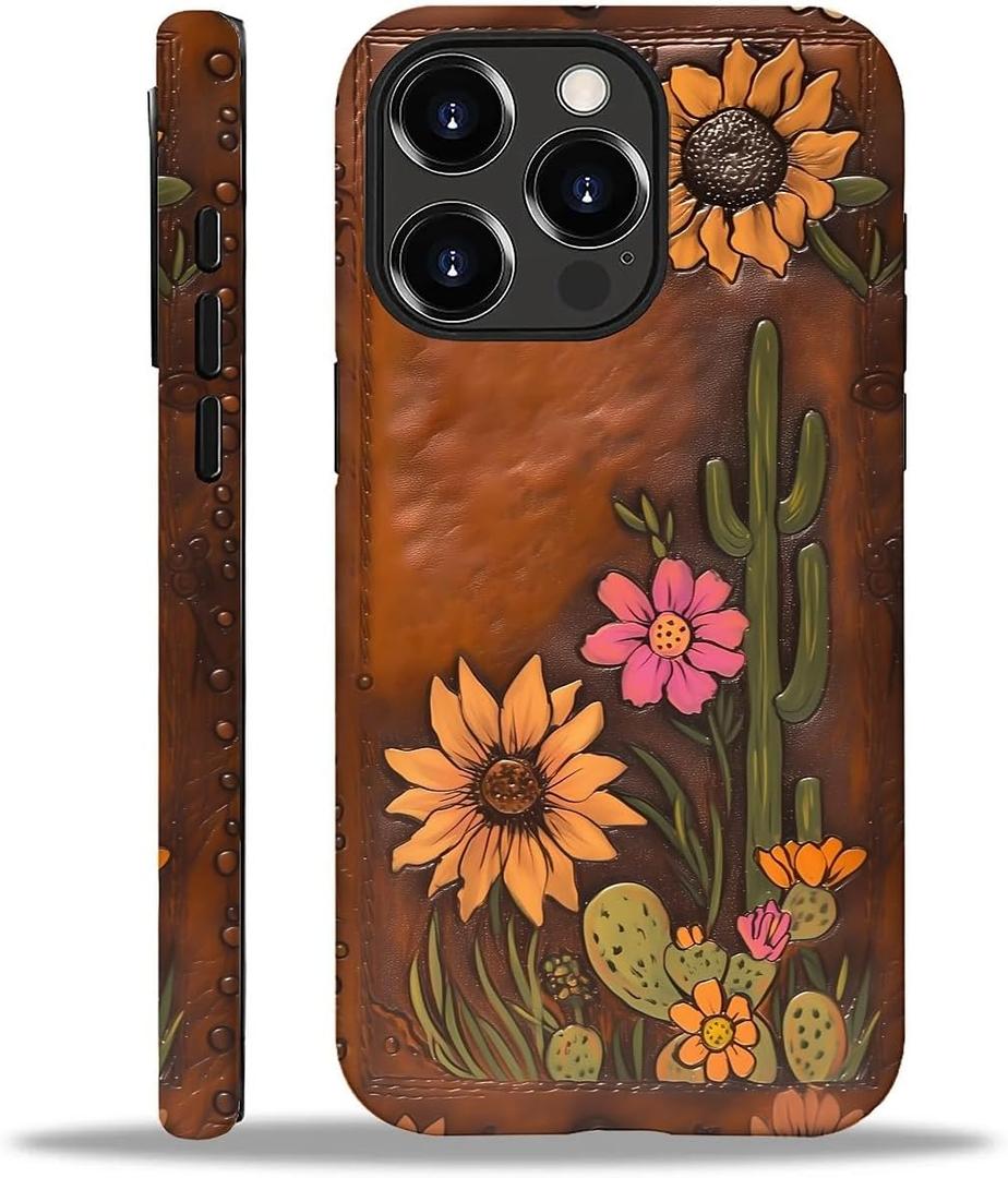 Magnetic Case for iPhone 16 Pro Max,Compatible with Magsafe,PC Hard Shell & Silicone Inner Bumper,Shockproof Full-Body Cover Slim Design for iPhone 16 Pro Max Case - Retro Cactus Sunflower