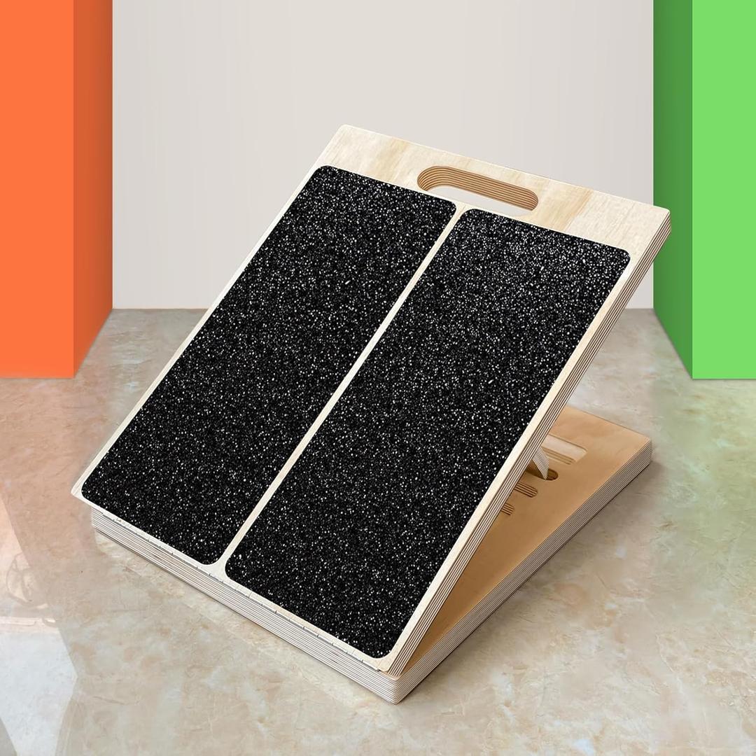 Adjustable Foot Incline Wooden Slant Board For Calf Stretching,440lb Capacity, Balance Velour Stretcher Ankle Stretch Knee Leg Boards Squats Wedge Exercise Pilates Fitness Portable Equipment (Black)