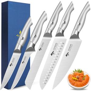 MAD SHARK Kitchen Knife Set, 5PCS Sharp Ultra Chef Knife Set, High Carbon Stainless Steel Knives Set with Ergonomic Handle, Professional Kitchen Knives Sets, Gift Box Packaging (Silver)