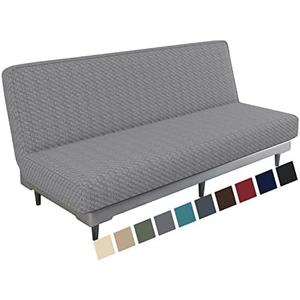 MAXIJIN Jacquard Futon Cover Stretch Armless Futon Sofa Cover Soft Futon Slipcover with Elastic Bottom Thick Sofa Bed Furniture Protector Covers, Machine Washable (Light Gray)